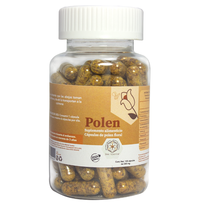 Suplemento Alimenticio Cápsulas de Polen Floral - BEE TIERRA - 100pz
