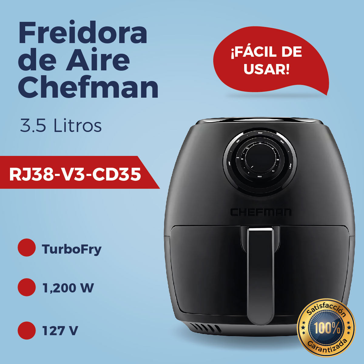 Freidora de Aire Chefman RJ38-V3-DC35 3.5 Litros TurboFry