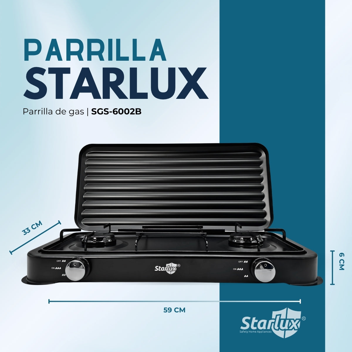 Parrilla/estufa De 2 Quemadores De Gas Con Tapa Color Negro Negro SGS-6002B
