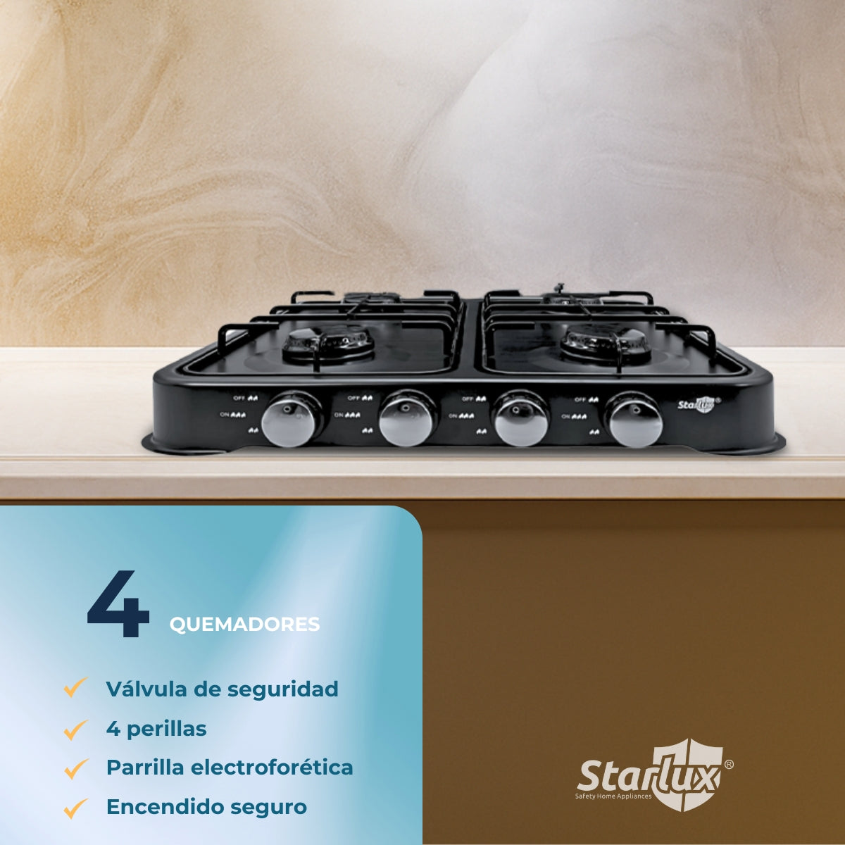 Parrilla/estufa De 4 Quemadores De Gas Con Tapa Color Negro Negro SGS-6004B