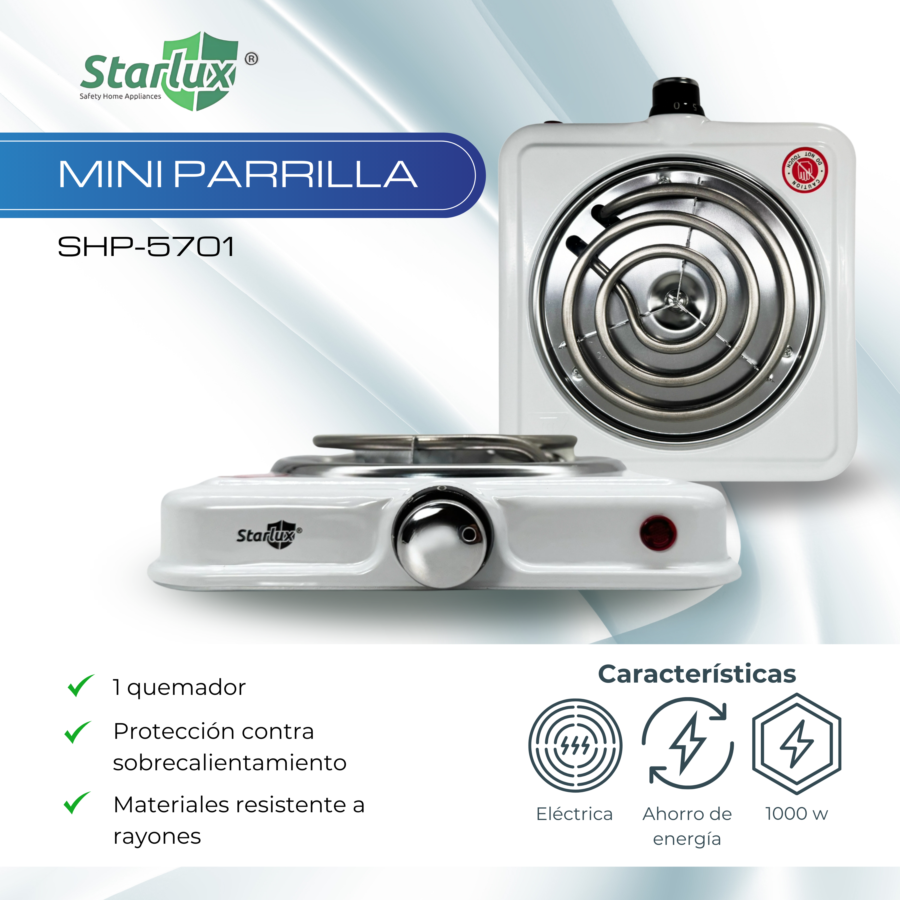 Parrilla eléctrica individual Starlux 1000 watts SHP-5701