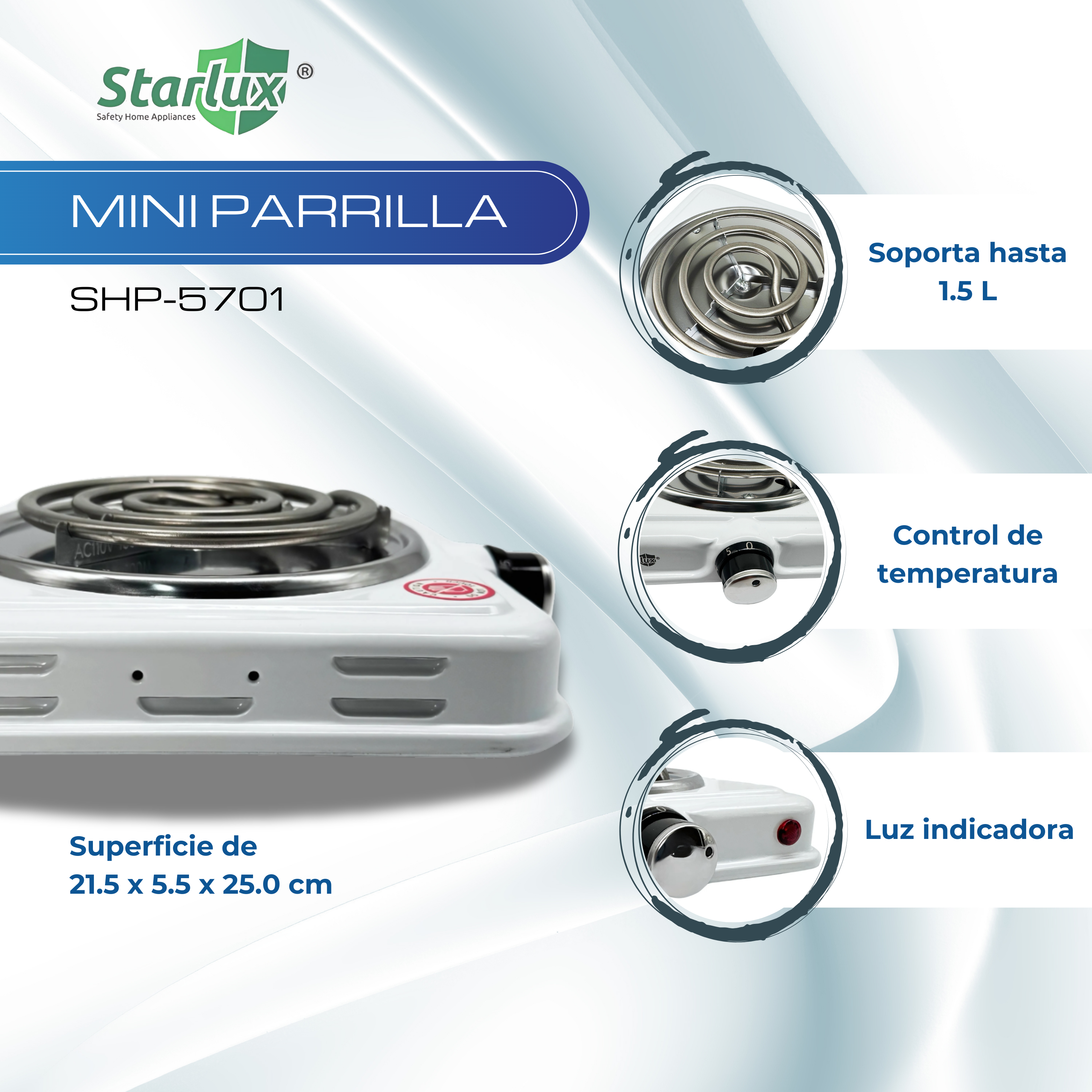 Parrilla eléctrica individual Starlux 1000 watts SHP-5701