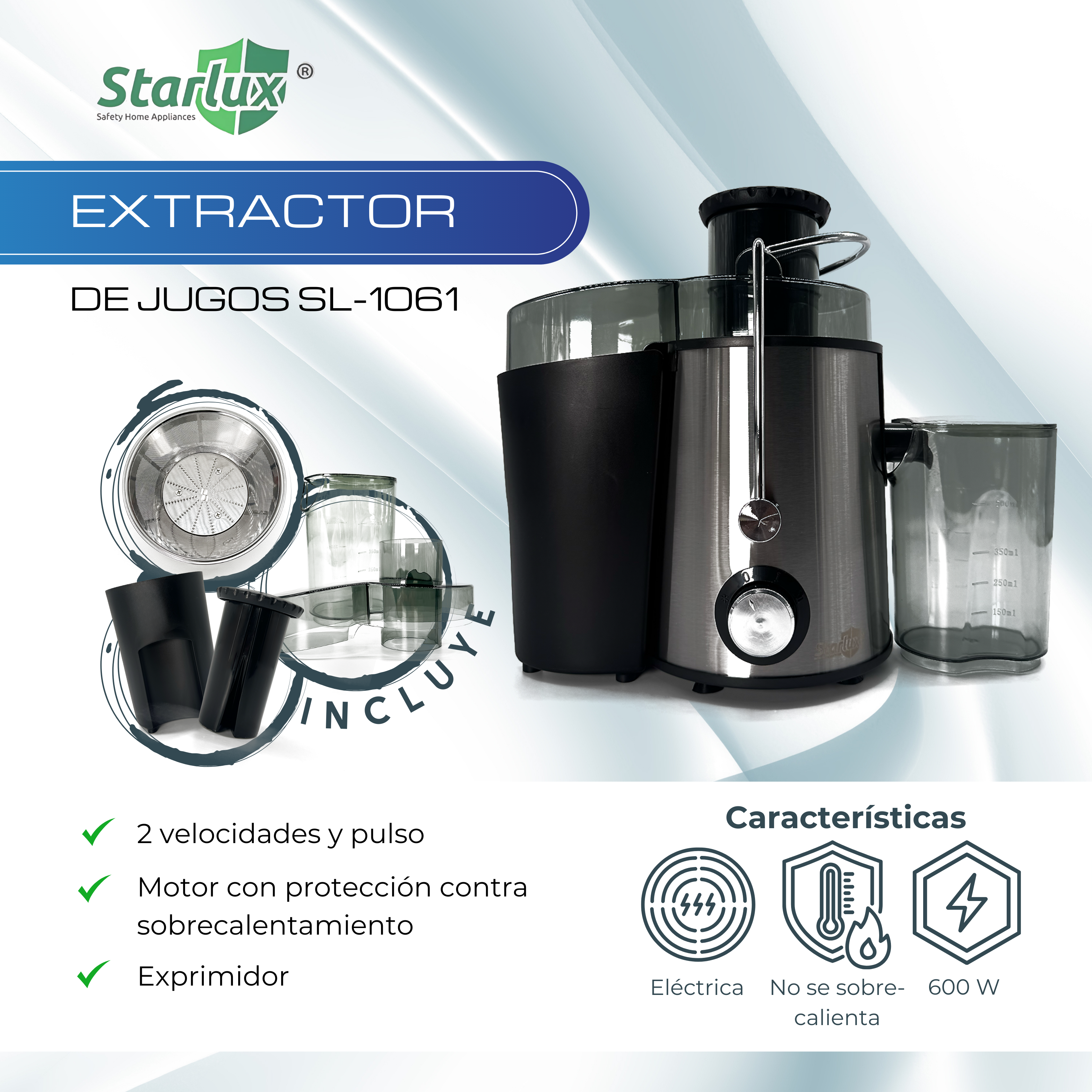 Extractor de jugo Starlux 600watts 2 velocidades SL-1061