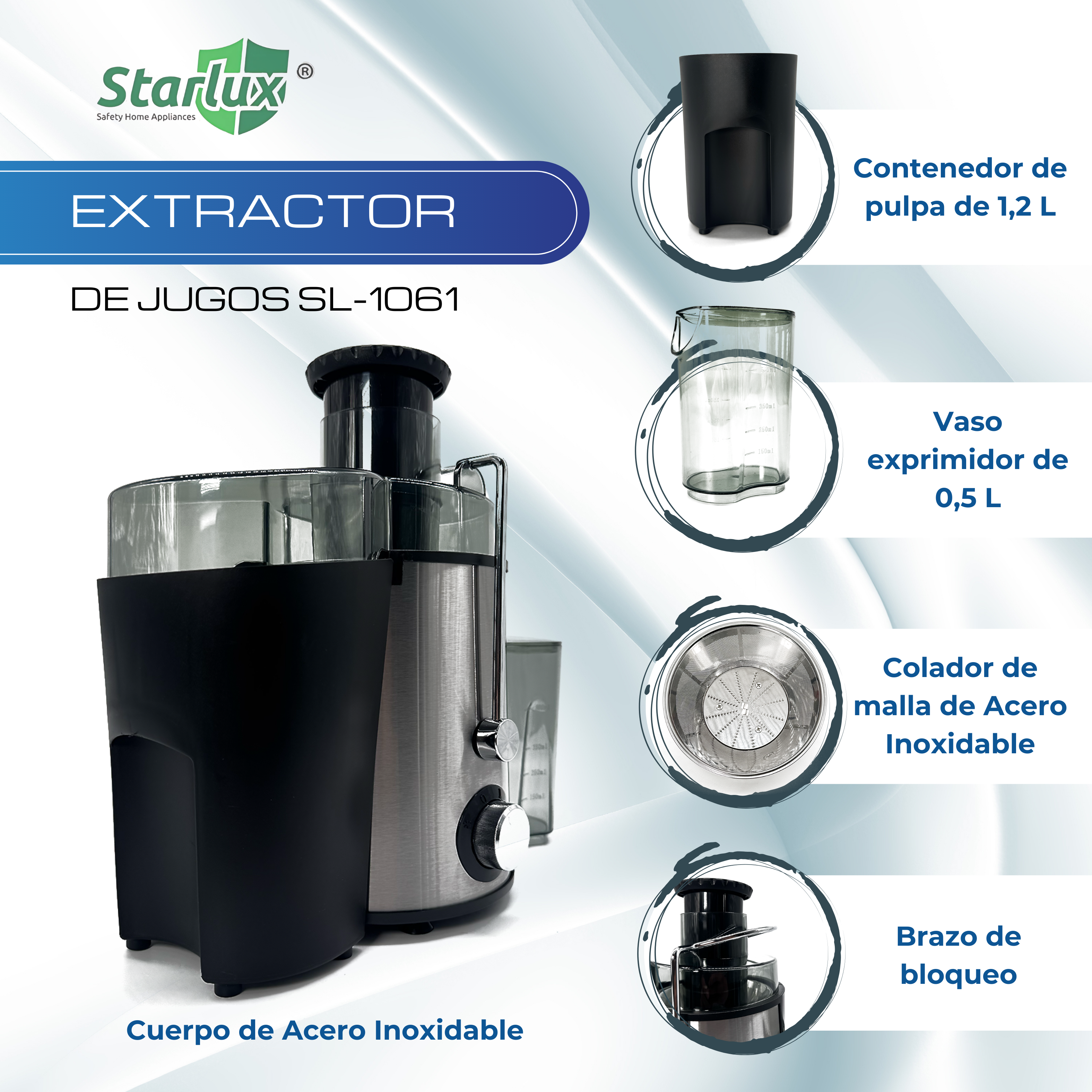 Extractor de jugo Starlux 600watts 2 velocidades SL-1061