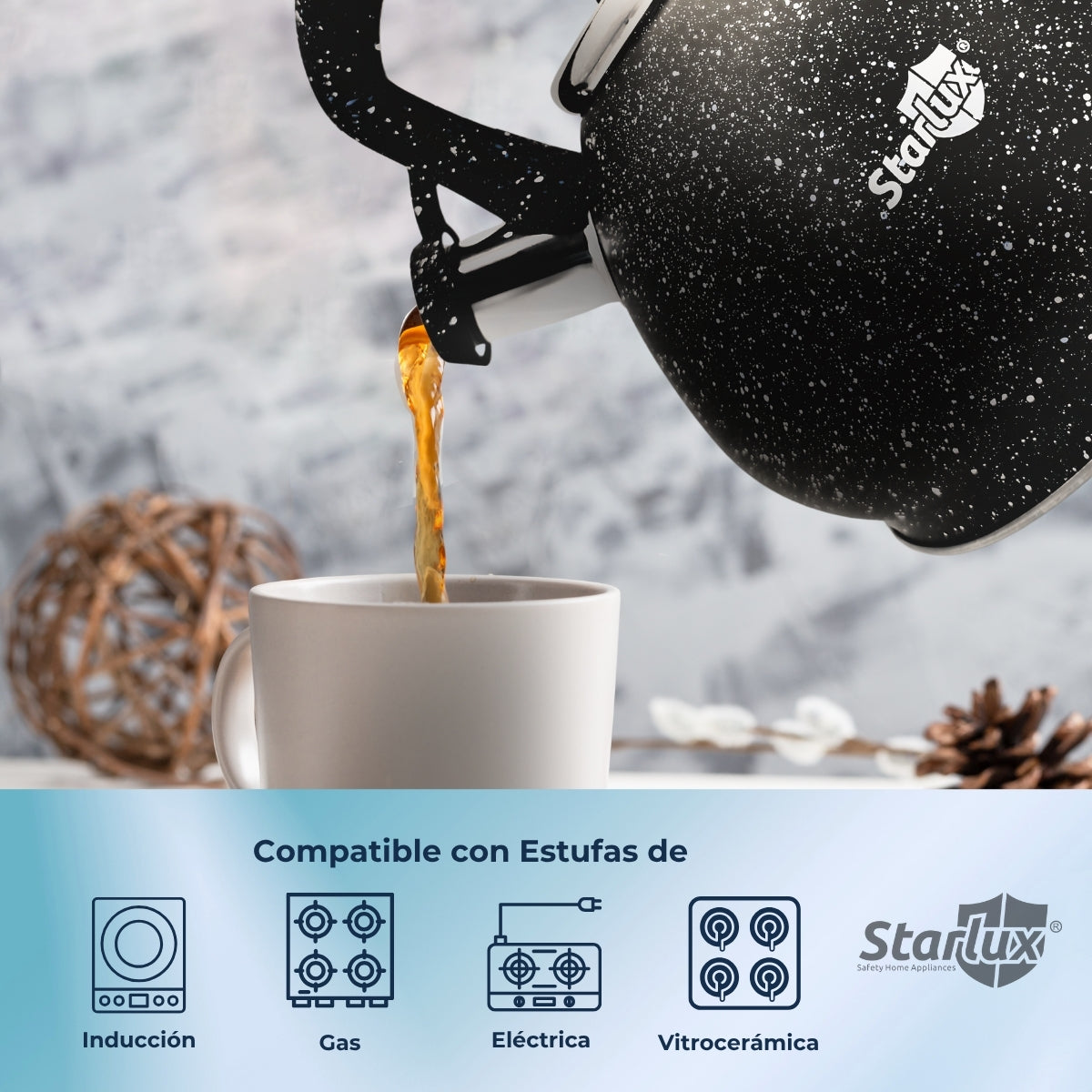 Tetera hervidor Starlux 3L inducción acero inoxidable SL-11805