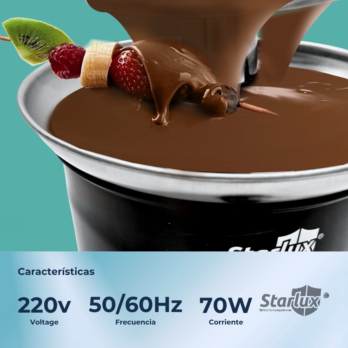 Fuente de chocolate Starlux, 3 capas, acero inoxidable, 280g, desmontable, 70w SL-23015