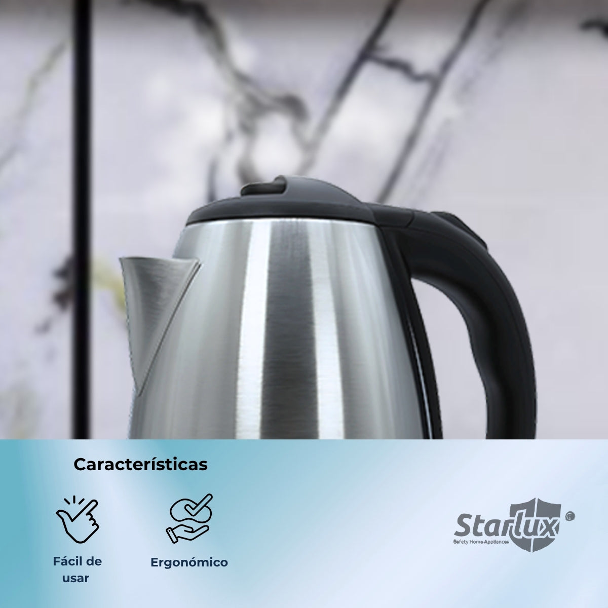 Jarra eléctrica Starlux 2L 1000w, apagado automático, acero inoxidable SL-24165
