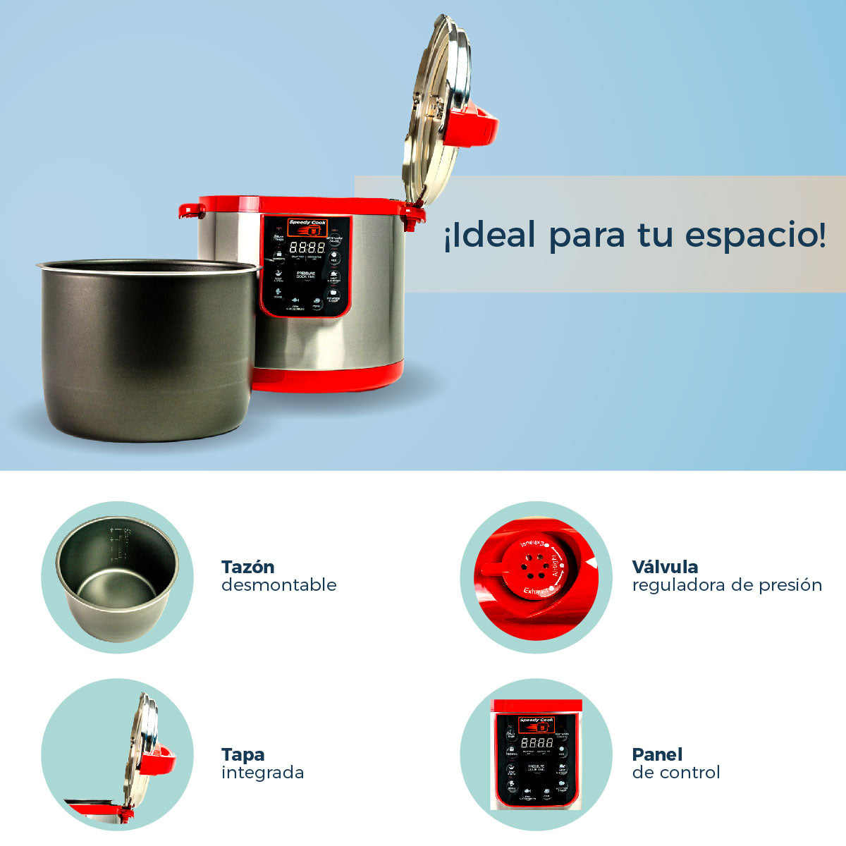 Olla de Presión Speedy Cook Multifuncional 6 en 1 | 9.7 Litros | Rojo