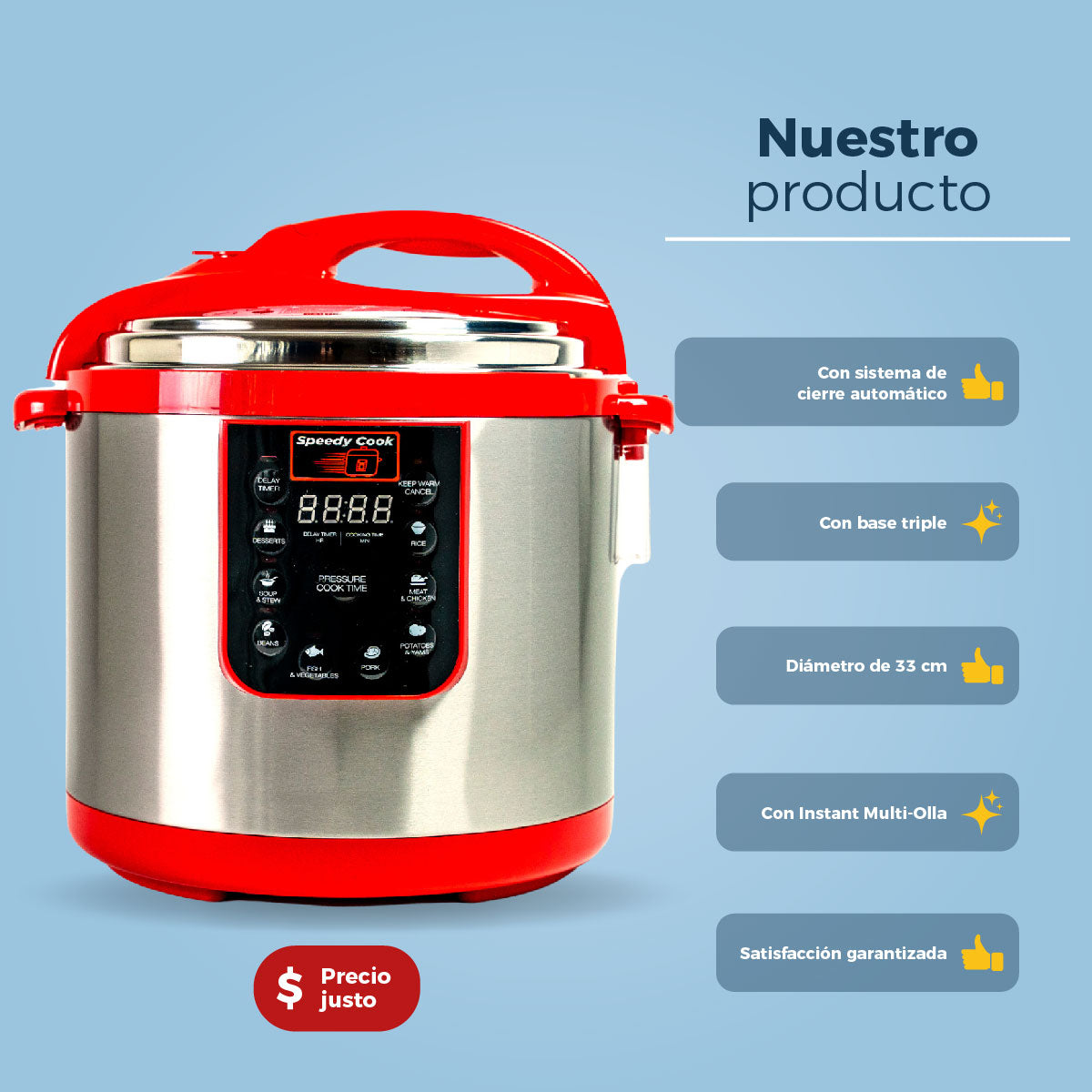 Olla de Presión Speedy Cook Multifuncional 6 en 1 | 9.7 Litros | Rojo