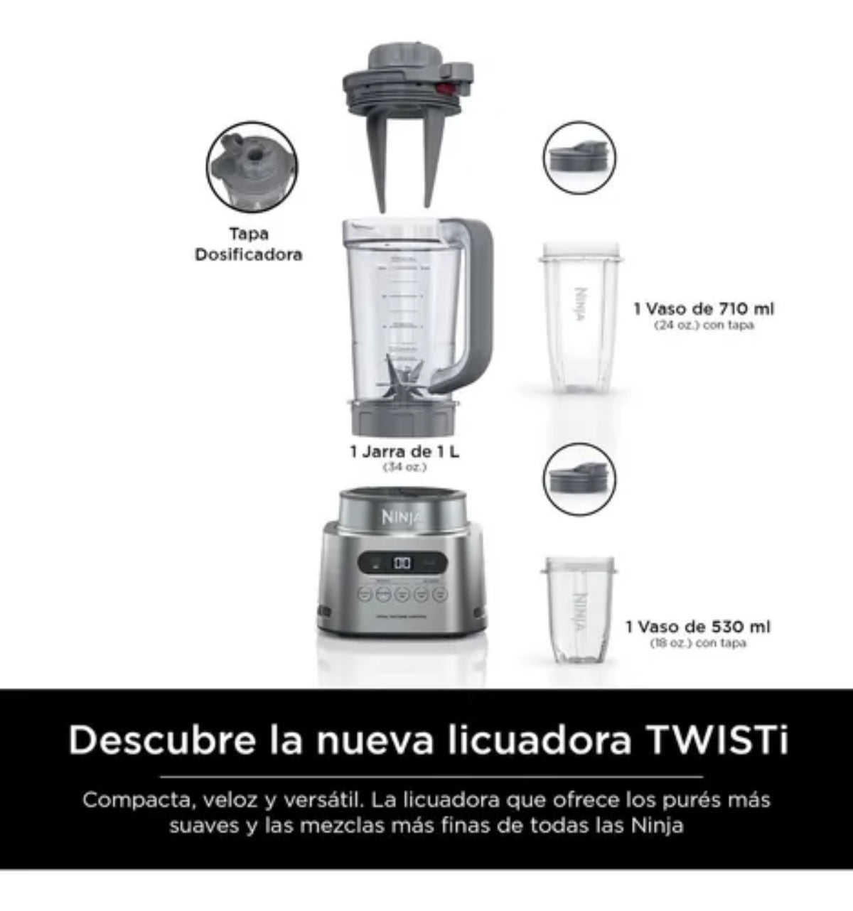 Licuadora Ninja twisti duo blender 120v 1100w 5 funciones SS151