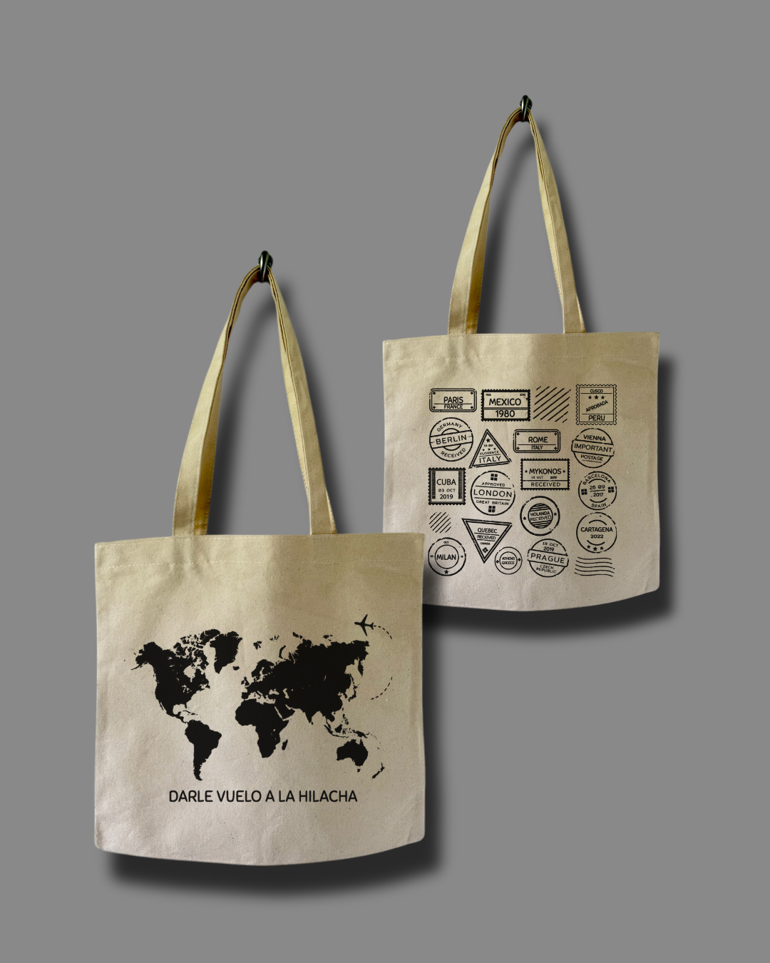 Travel Tote Bag Habfit Color Beige Loneta 100% Algodón