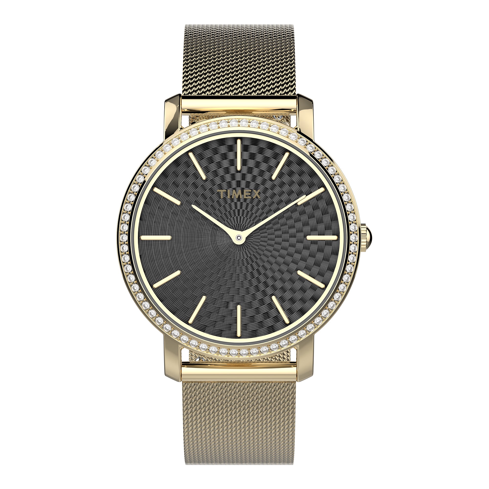 Timex Transcend Carat Negro Dama 34 mm Braz Mesh Ac Inox Oro