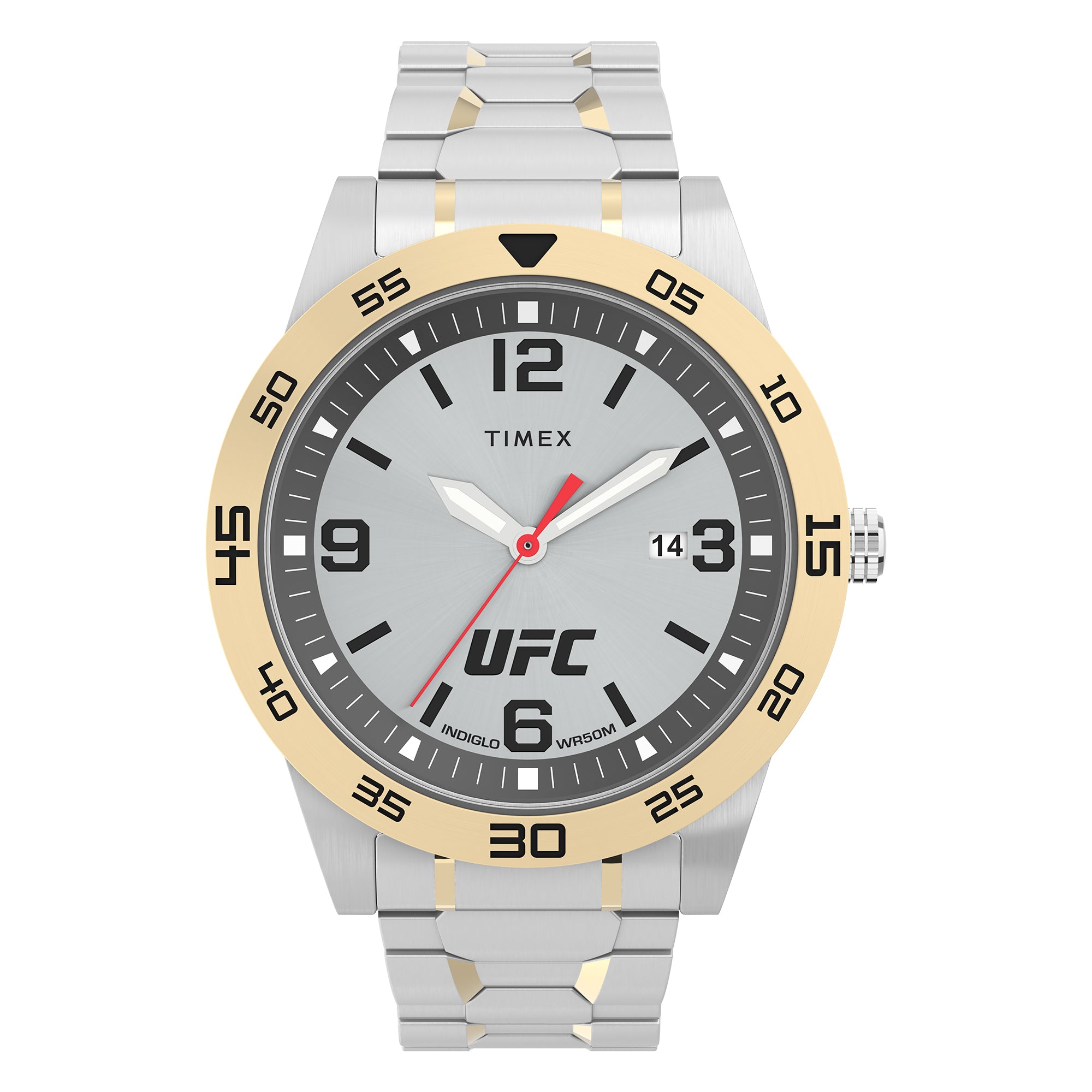 Timex Ufc Legend 3 Manecillas Caja 42mm Carat Plata Bisel Oro Amarillo Braz Expansion Plata TW2V56500
