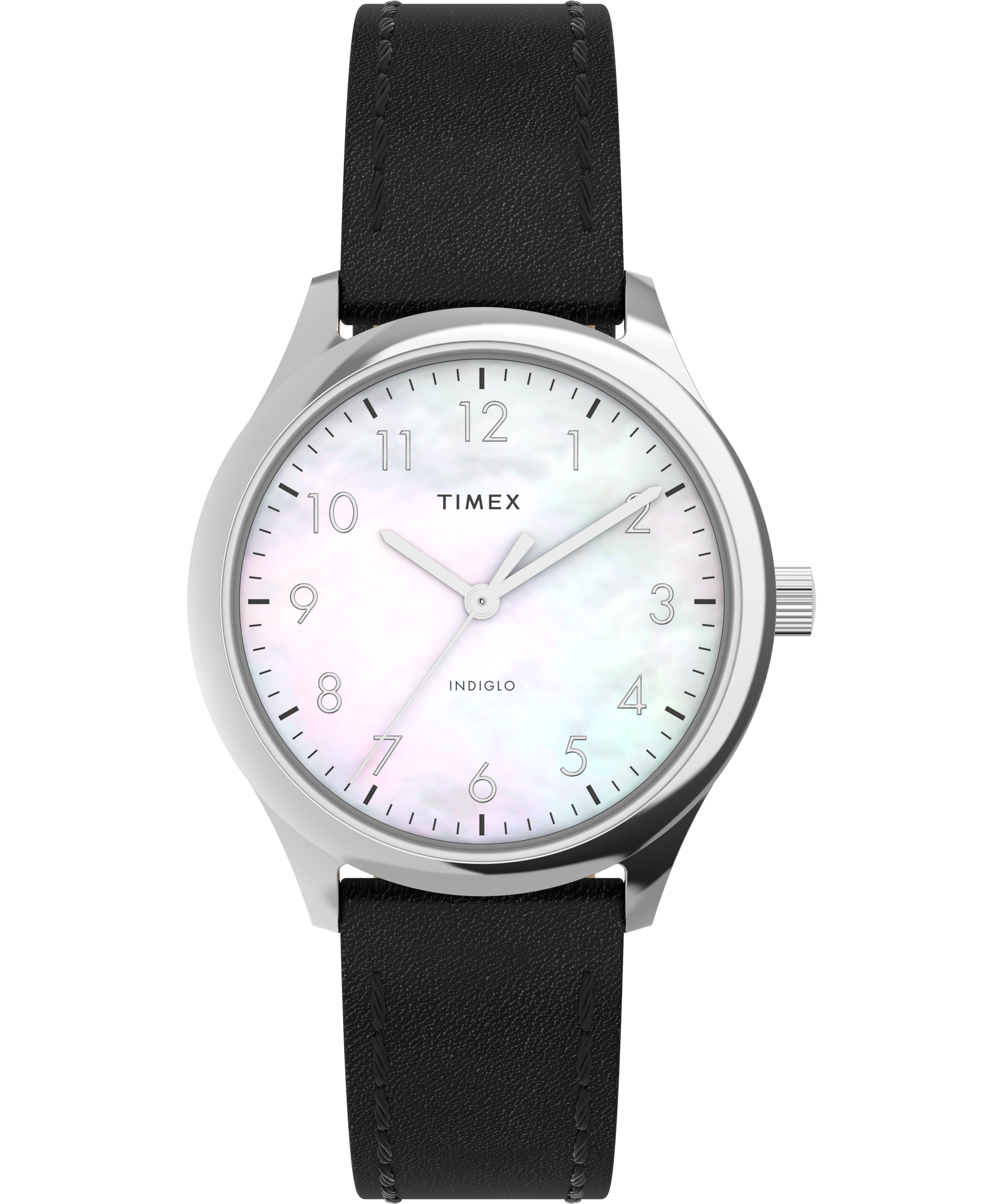 Timex Modern Easy Reader Dama 3 Manecillas Carat Madreperla Correa Piel Negra Caja 32mm TW2W15900