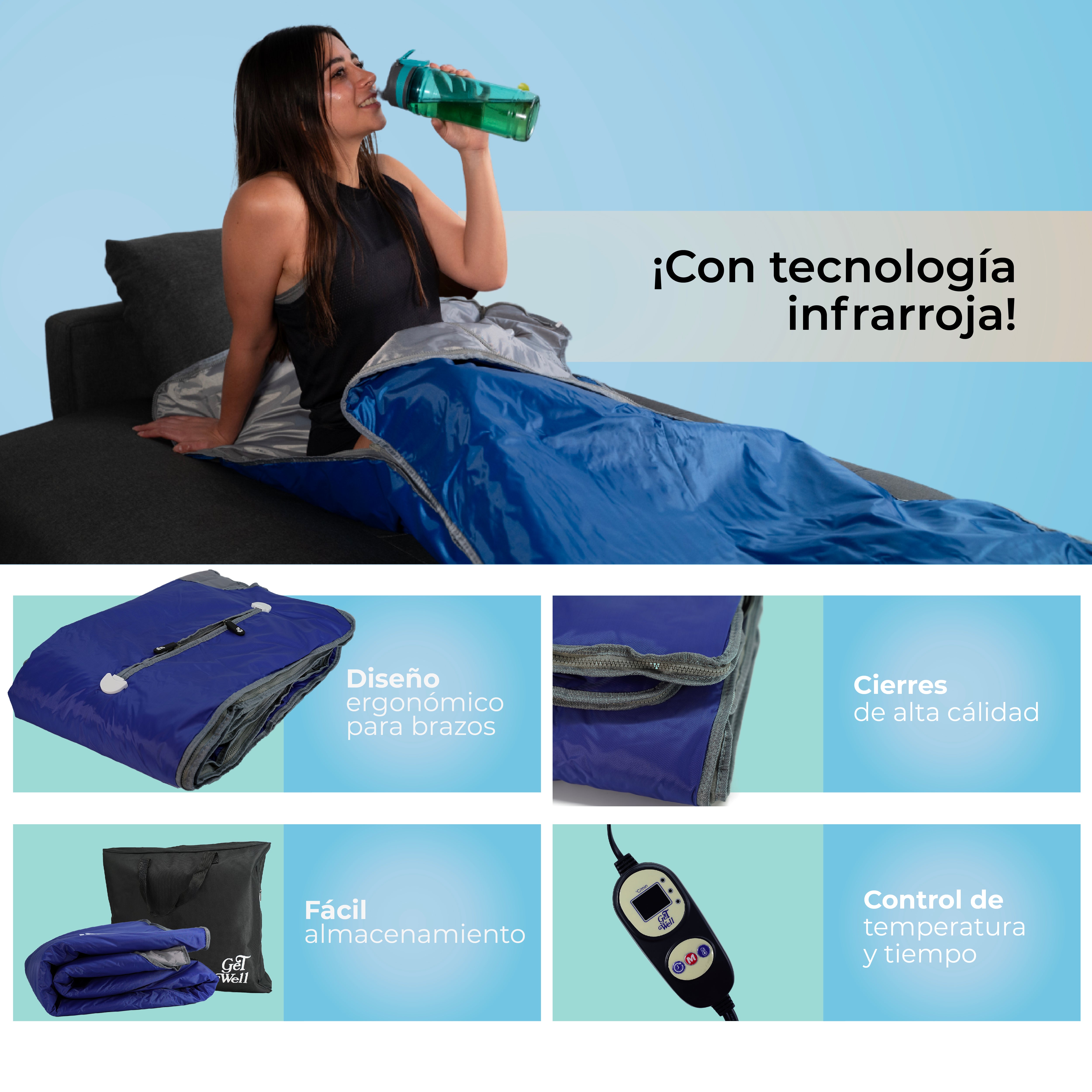 Manta Sauna De Infrarrojos Lejanos Get Well Azul