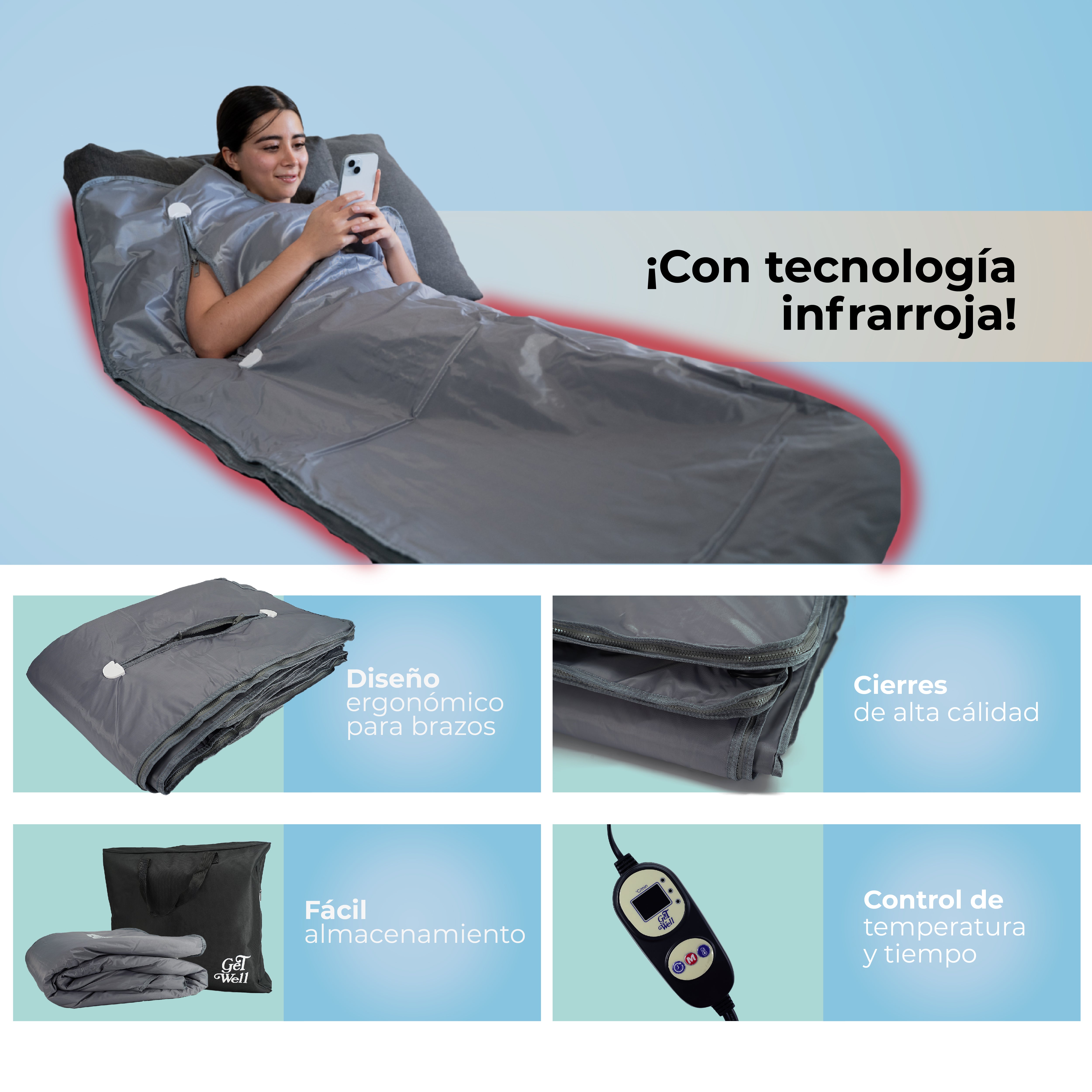 Manta Sauna De Infrarrojos Lejanos Get Well Gris