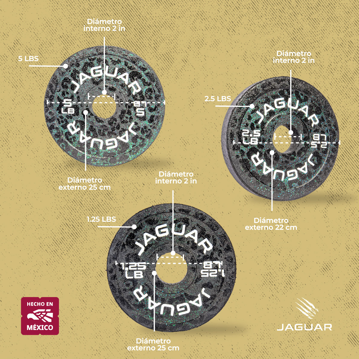 Set de Bumpers Jaguar "EK BALAM" – 3 Pares (5LB, 2.5LB, 1.25LB)