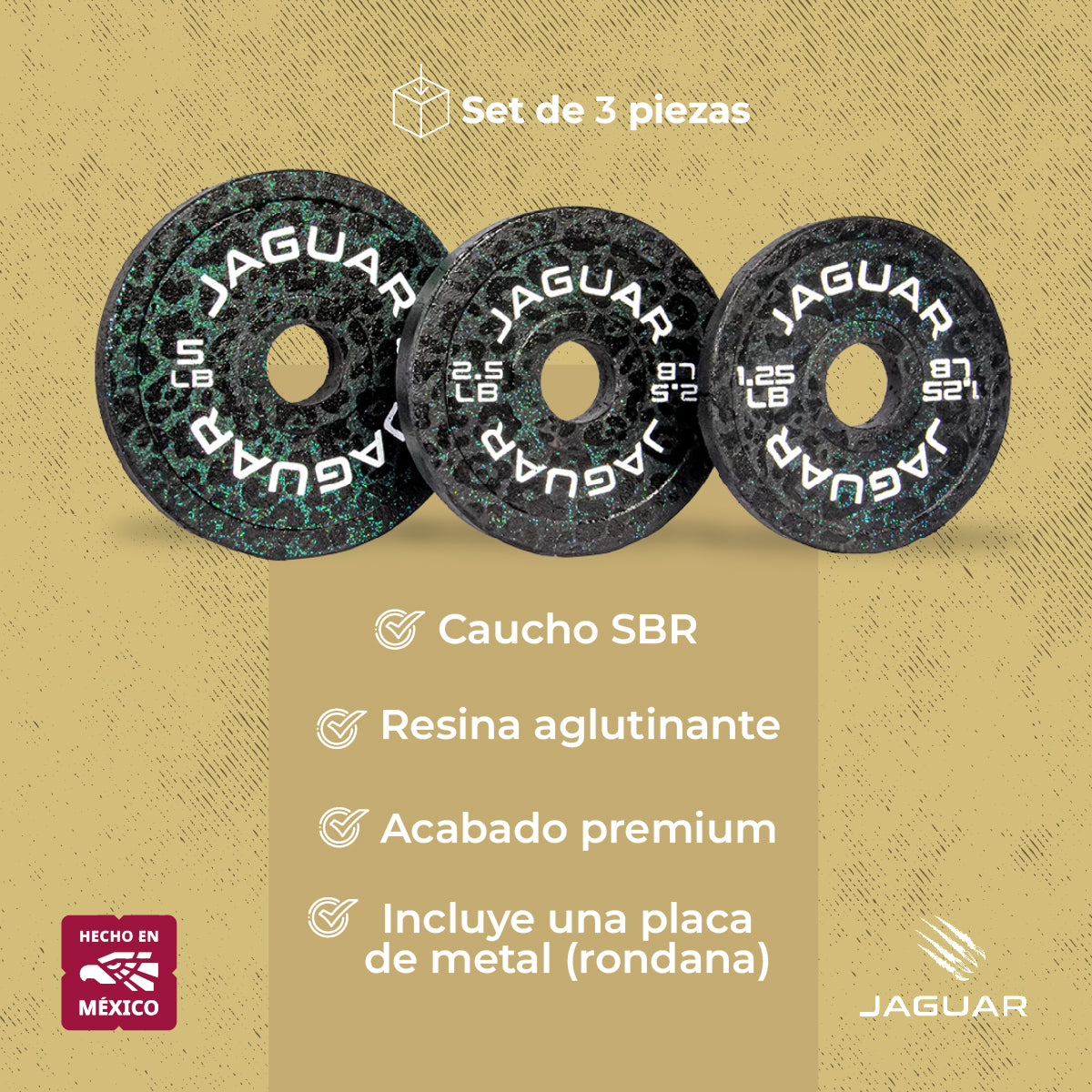 Set de Bumpers Jaguar "EK BALAM" – 3 Pares (5LB, 2.5LB, 1.25LB)