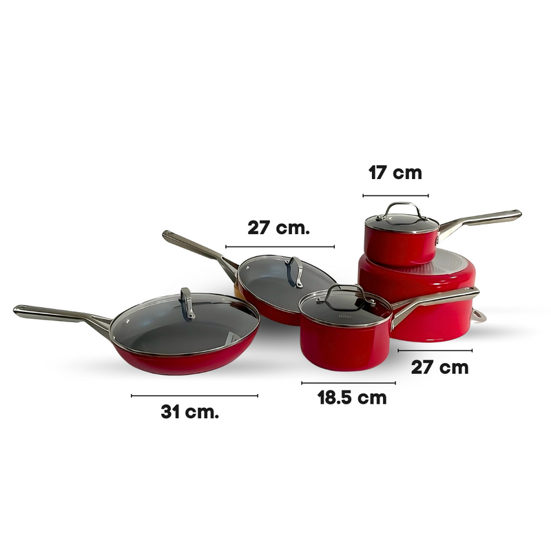 Bateria de Cocina NeverStick Ninja Premium C18000RD 9 Piezas Roja