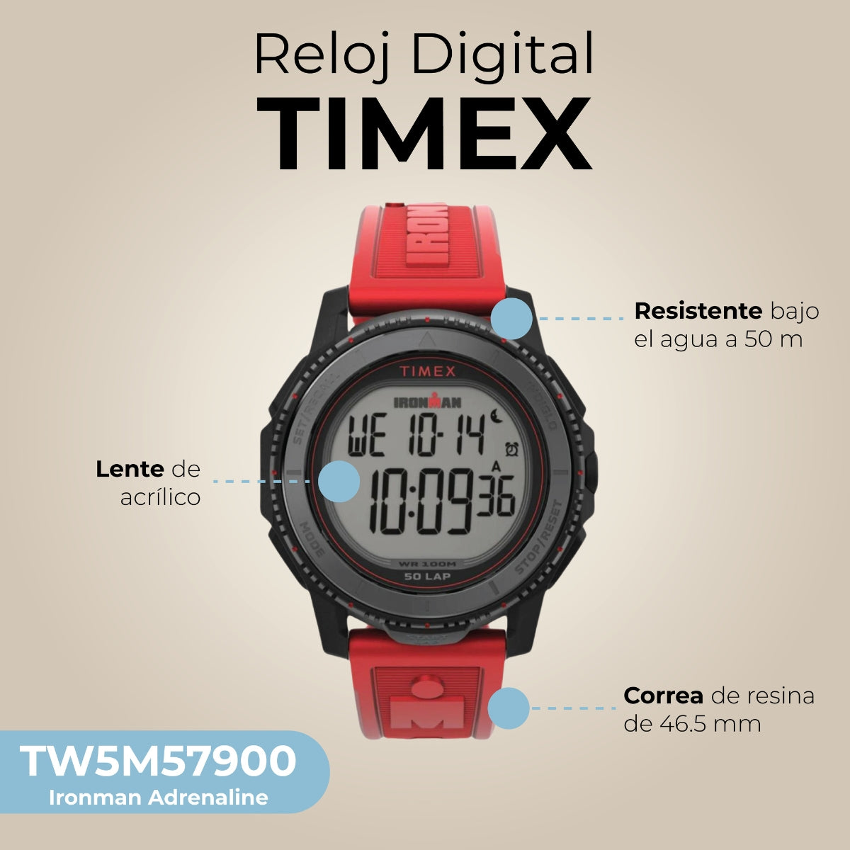 Reloj Digital TIMEX Ironman Adrenaline luz indiglo TW5M57900