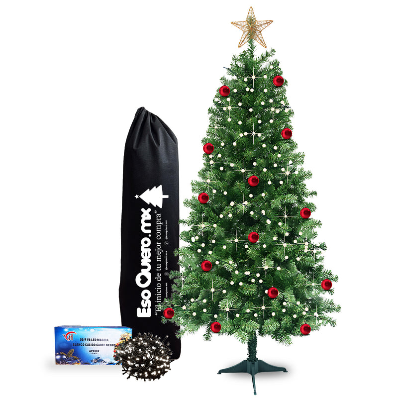 Arbol De Navidad Frondoso Artificial 2.10m con estuche y luces navideñas de regalo | Verde | EsoQuiero