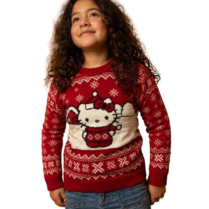 Suéter navideño tipo Ugly Sweater de Hello Kitty cuello redondo Unisex