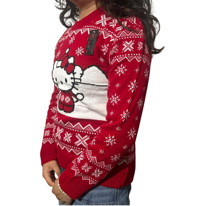 Suéter navideño tipo Ugly Sweater de Hello Kitty cuello redondo Unisex