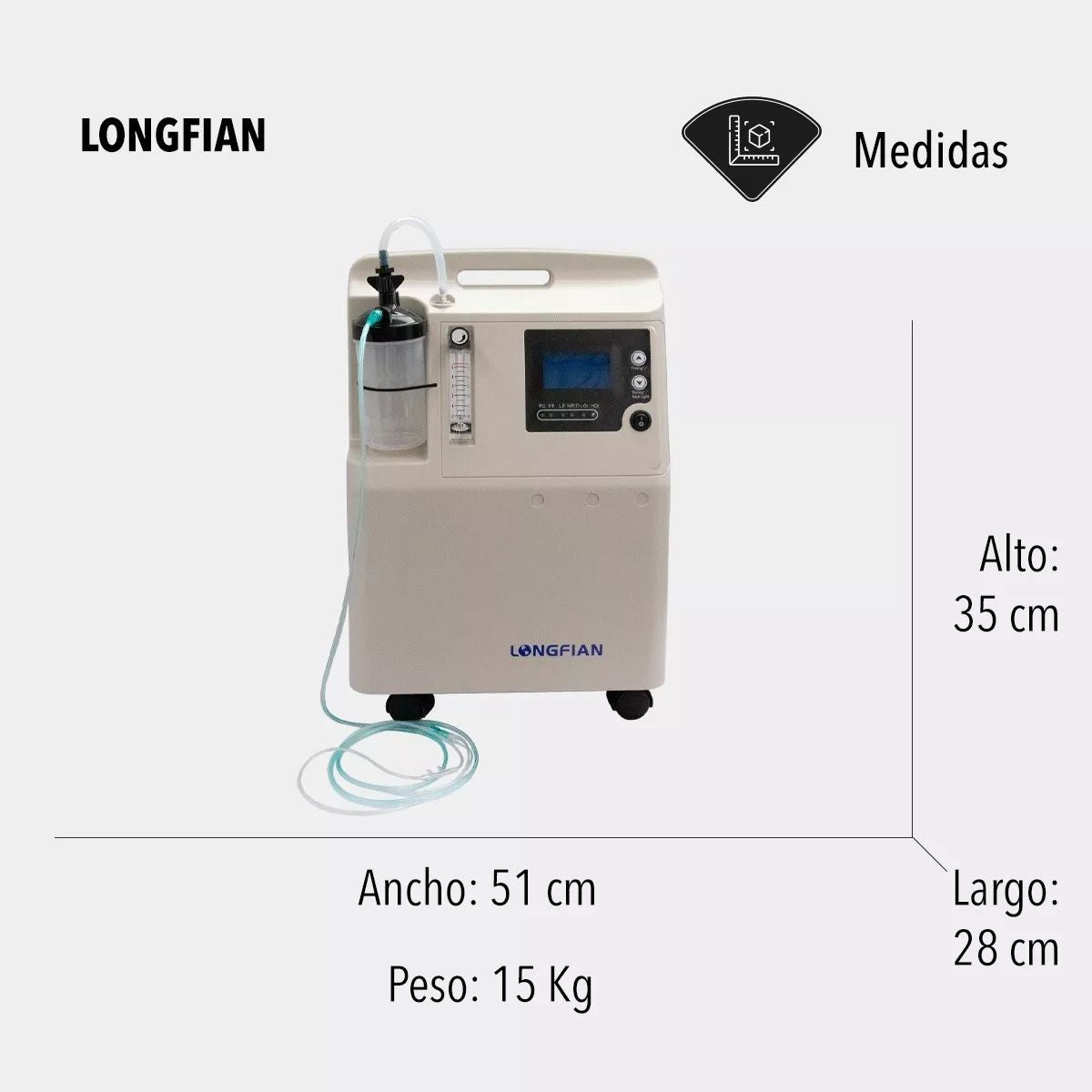 Concentrador de Oxígeno Longfian 5 Litros Compacto Grado Hospitalario