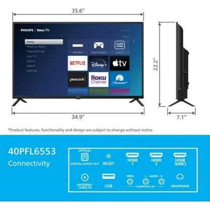 Pantalla Philips 40 Pulgadas 40pfl6533 Smart Tv Roku Fhd