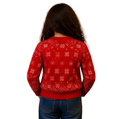Suéter navideño tipo Ugly Sweater de Hello Kitty con Vestido Azul cuello redondo Unisex