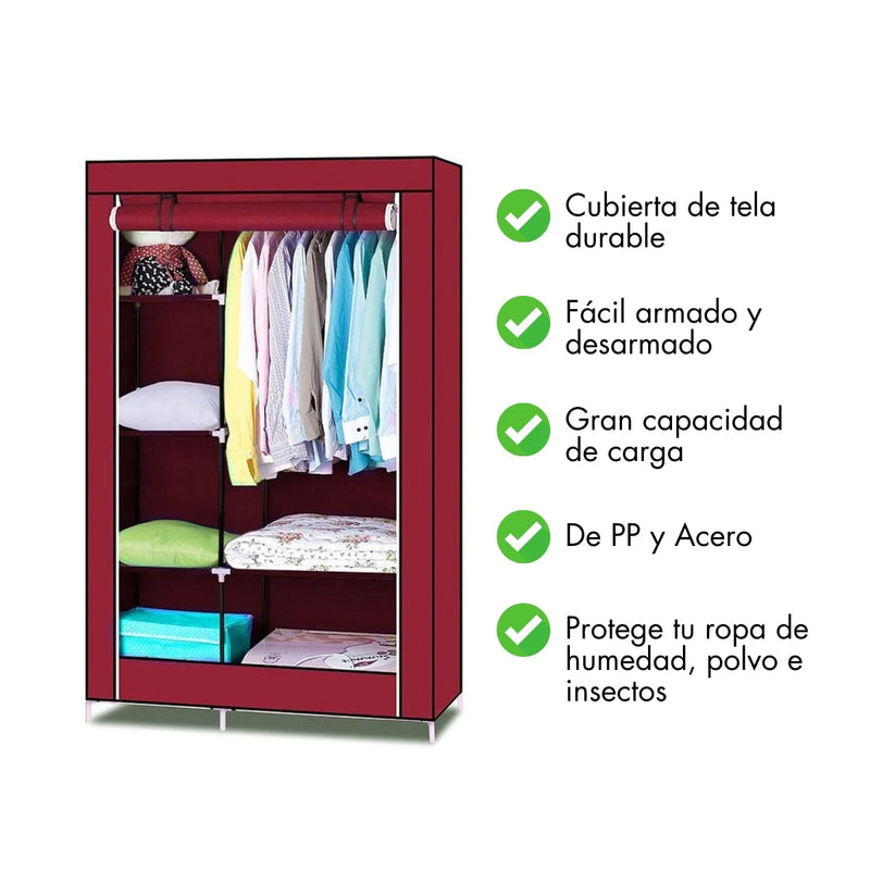 Closet Armario Plegable Tela 2 Puertas Portátil Vino 1.75 M