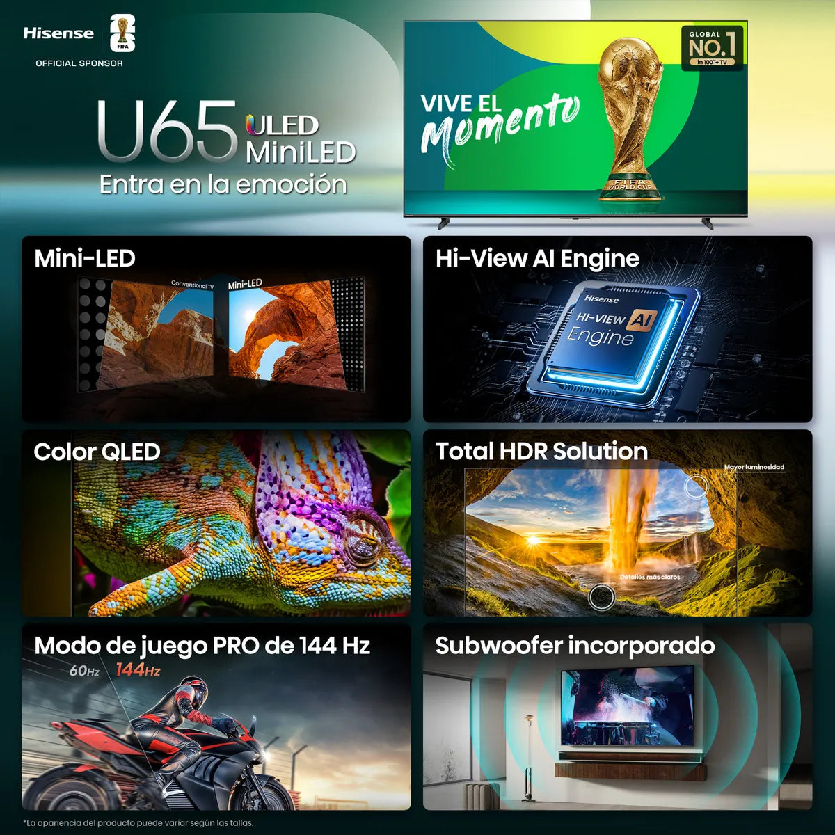 Pantalla Hisense ULED AI 65 Pulgadas Fire TV 4K 65U65QF