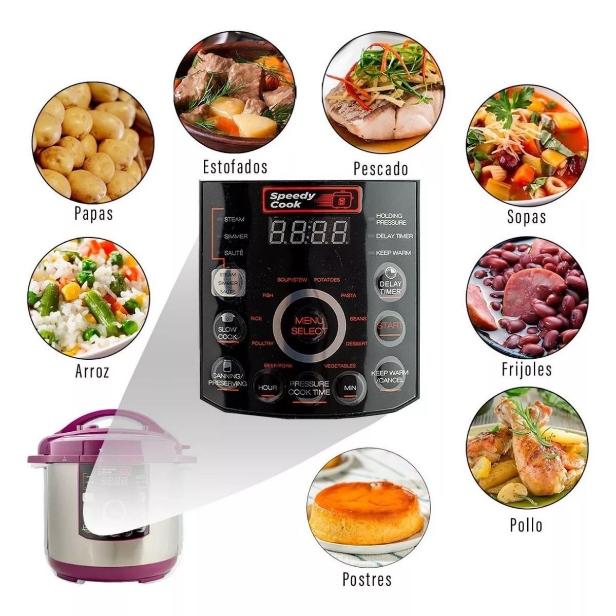 Olla de Presion Speedy Cook Multifuncional 6 en 1 7.7 Litros Violeta