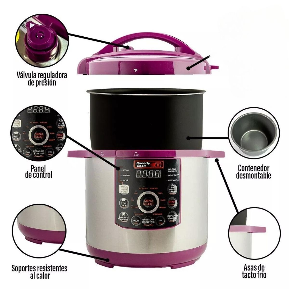 Olla de Presion Speedy Cook Multifuncional 6 en 1 7.7 Litros Violeta