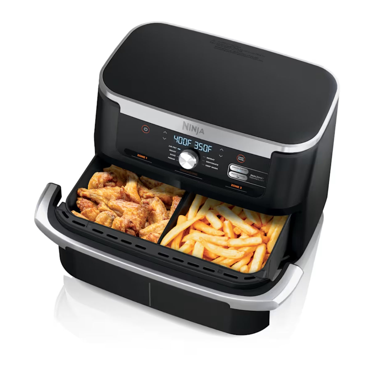 Freidora de aire Ninja Foodi DualZone 7 en 1 120v 60Hz 1690w 2 placas de crijientes antiadherentes, libro de recetas y tablas de cocina útiles AD600CO