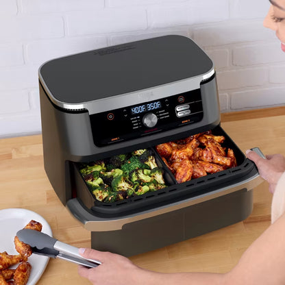 Freidora de aire Ninja Foodi DualZone 7 en 1 120v 60Hz 1690w 2 placas de crijientes antiadherentes, libro de recetas y tablas de cocina útiles AD600CO