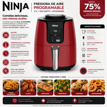 Freidora de aire Ninja Programable 3.7L 1550 watts Roja AF100WMRD