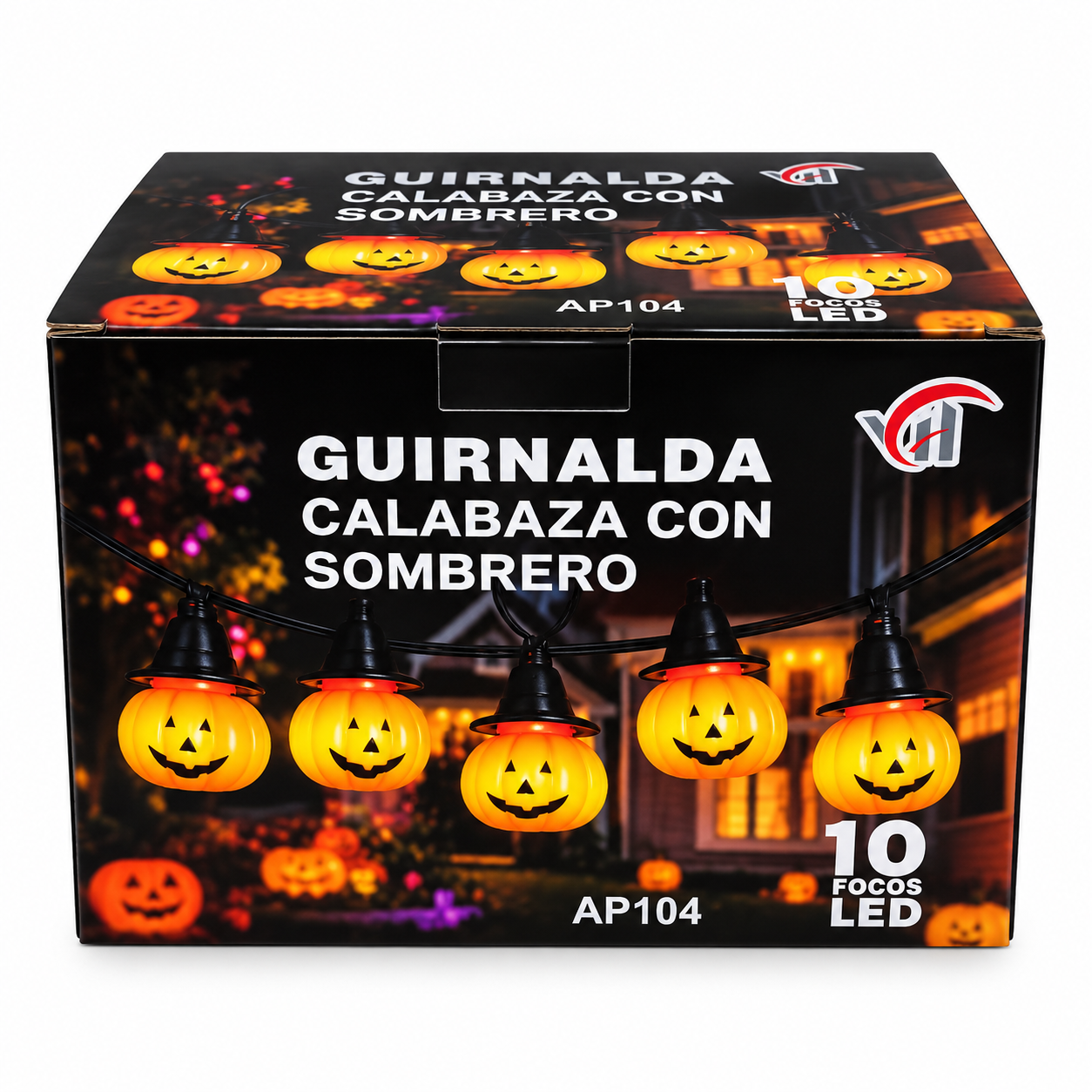 Guirnalda Calabaza Con Sombrero, 10 focos led, 5 metros, interior y exterior, modelo AP104