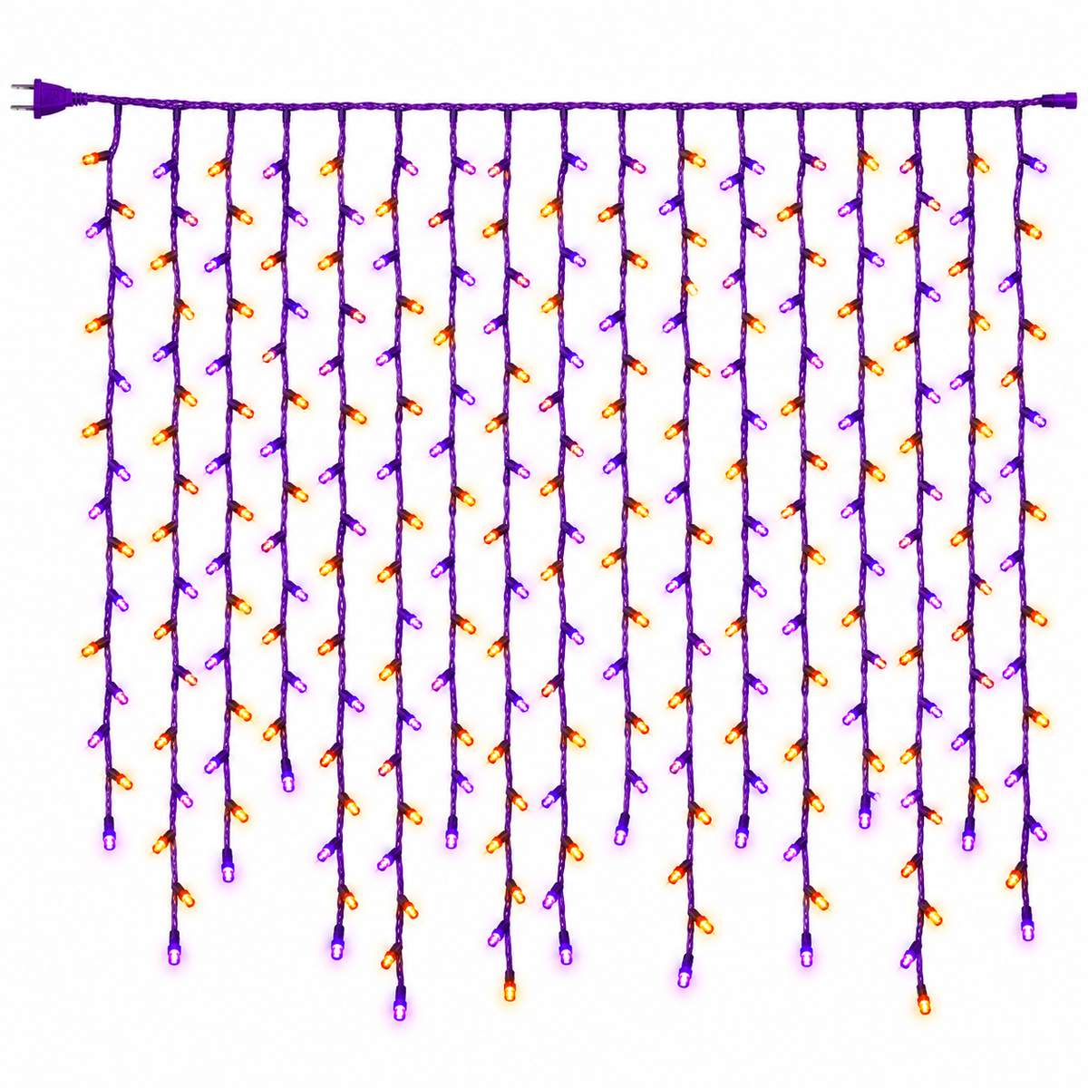 Cascada Magica Halloween cable morado, luz naranja y morada 6 mts 12W, modelo AP90074MN
