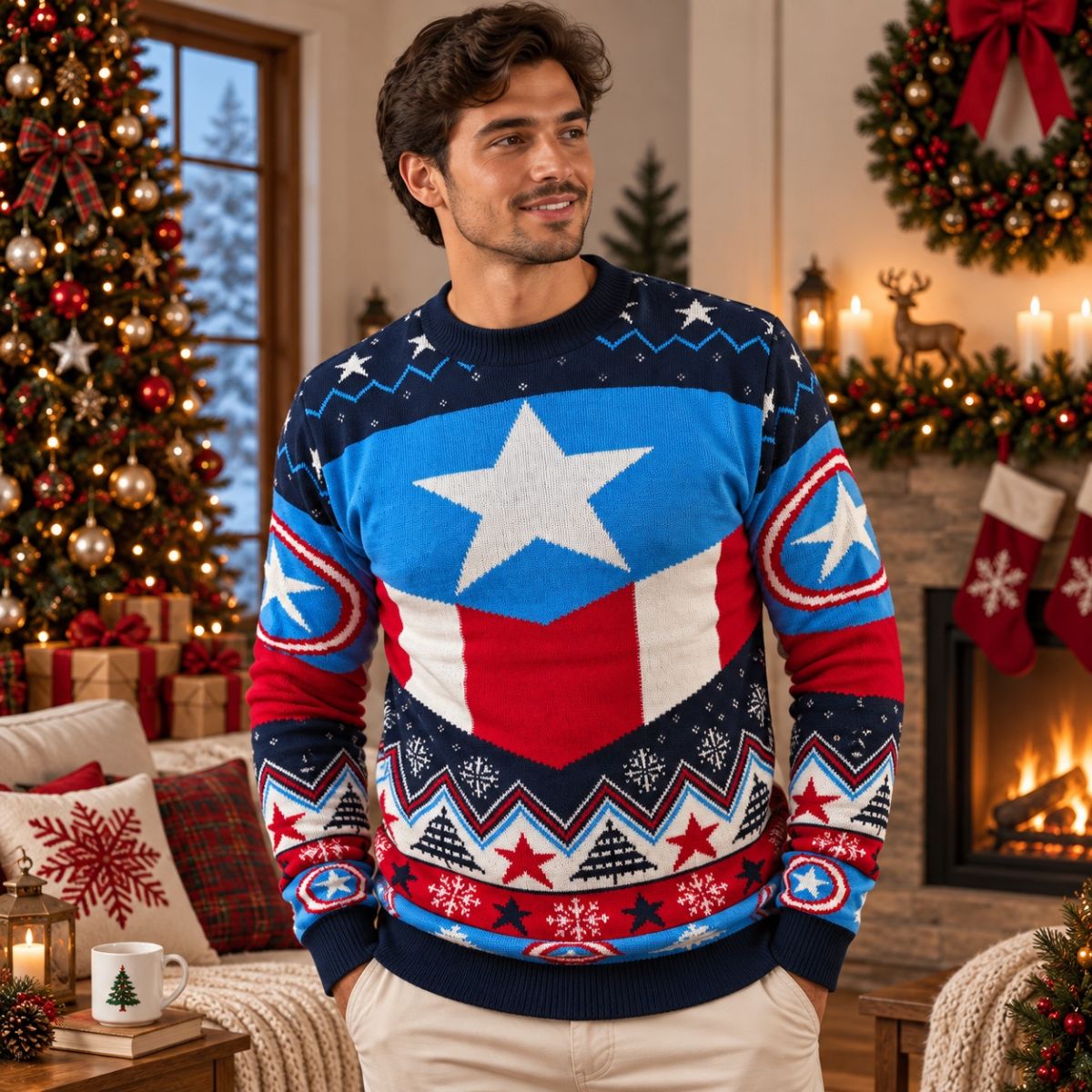 Suéter navideño Ugly Sweatter Capitán América Avengers Unitalla Unisex