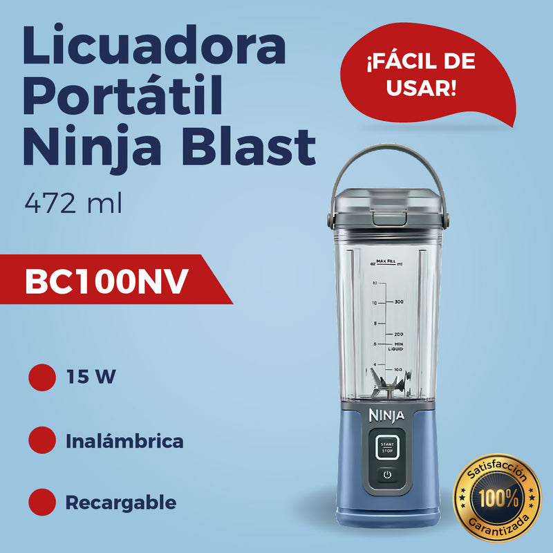 Licuadora Portátil Ninja Blast BC100NV Inalámbrica Recargable 16 Oz | 473ml Azul