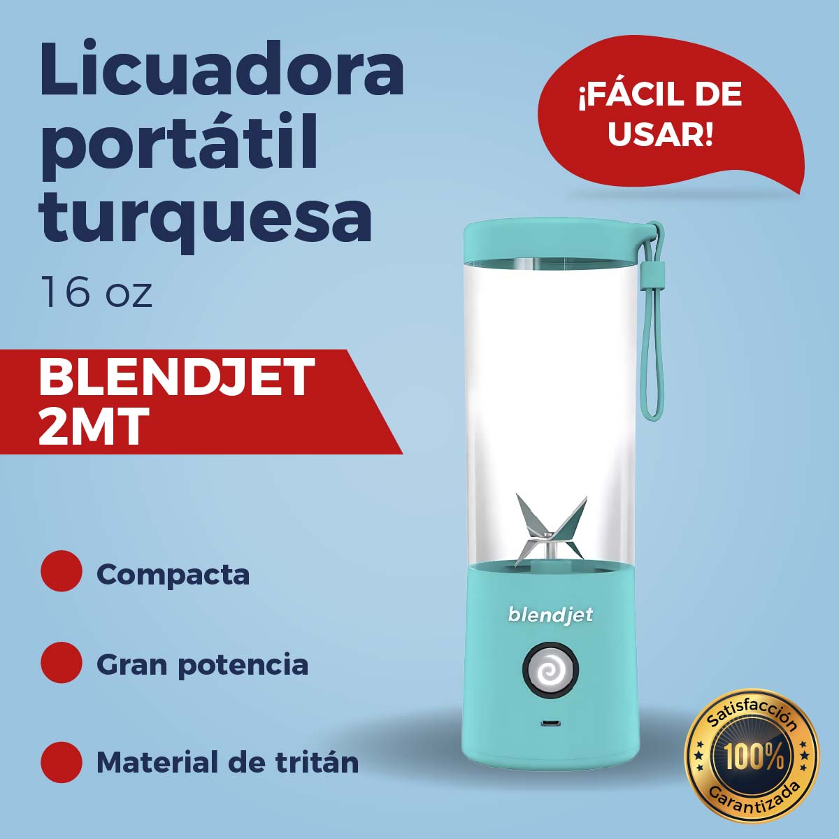 Licuadora Portátil BLENDJET 2 de 16 Oz con correa recargable USB BLENDJET2MT