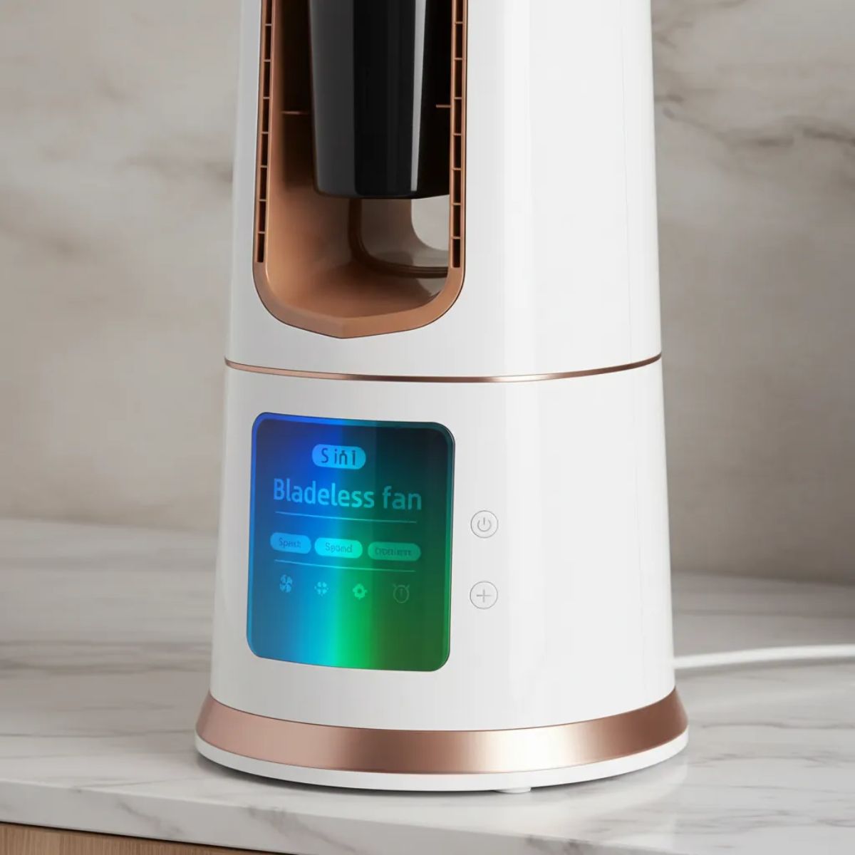 Ventilador de torre BOMA BM-18 Digital, gotas de agua antigravedad, humificador, cabeza giratoria, difusor de aromaterapia, purificador de aire ionizador, con control remoto Blanco