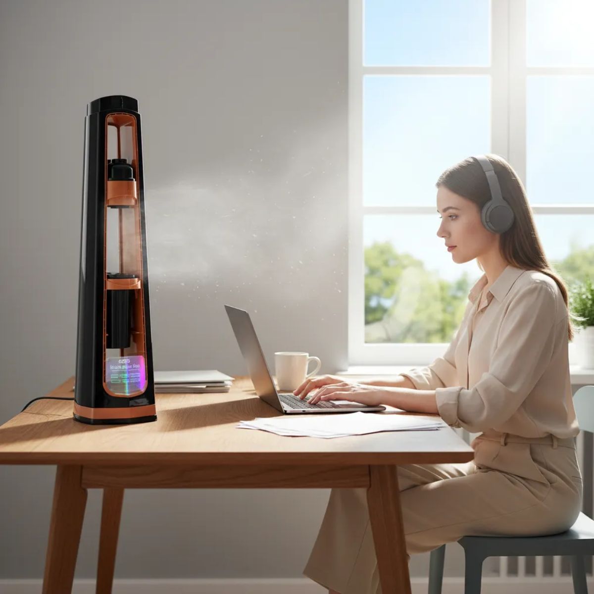 Ventilador de torre BOMA BM-18 Digital, gotas de agua antigravedad, humificador, cabeza giratoria, difusor de aromaterapia, purificador de aire ionizador, con control remoto Negro