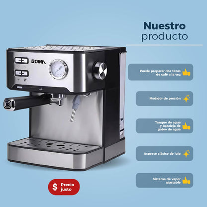 Cafetera Boma 1.6L 2 tazas, bomba de alta presión, válvula de seguridad, boquilla de espuma BM-6836