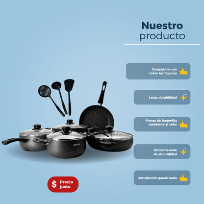 Batería de cocina Boma 12 piezas ergonómico antiadherente de alta calidad BM-K12N