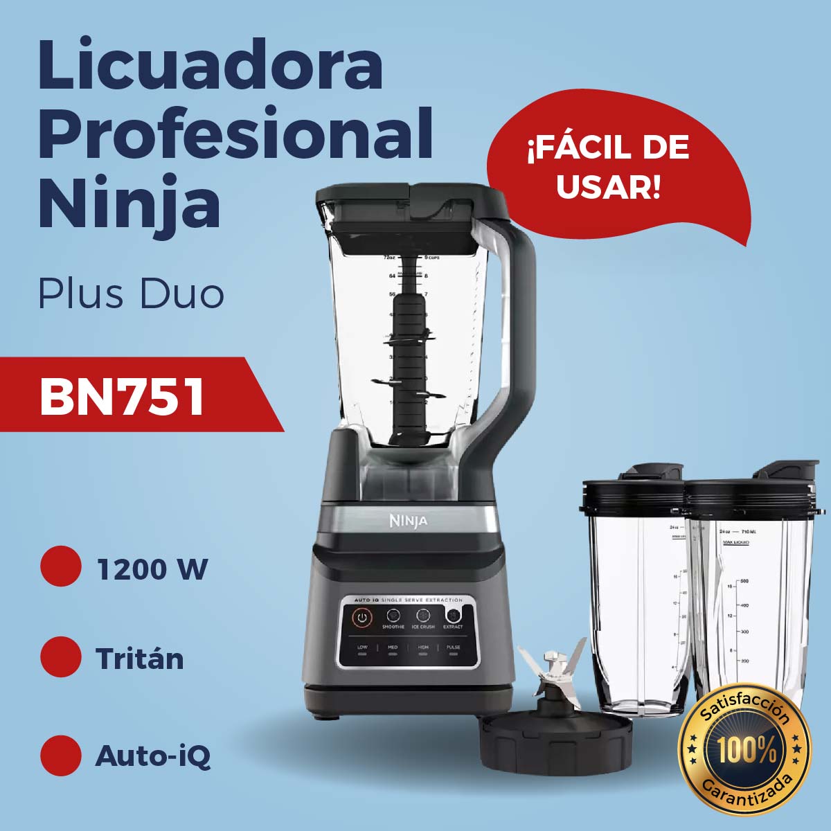 Licuadora Profesional Ninja BN751 1200 Watts Auto-iQ