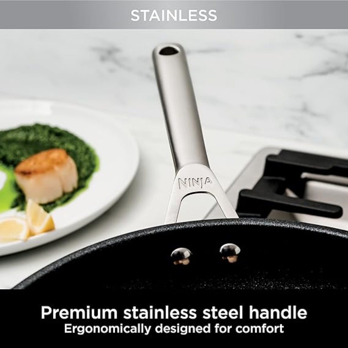 Set de 2 sartenes Ninja 8" Apto para horno de 500°F, apto para lavavajillas, libre de PFOA, cadmio y sin plomo, estufa e inducción C60020