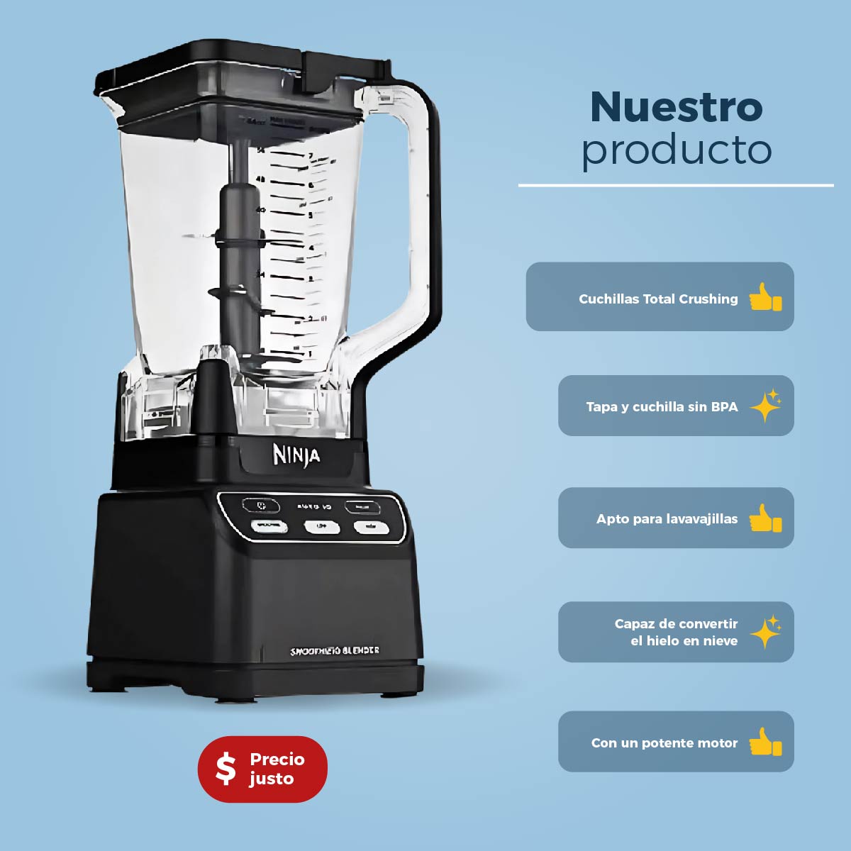 Licuadora Ninja SmoothieiQ Jarra 72 oz y Auto-iQ CO750B N