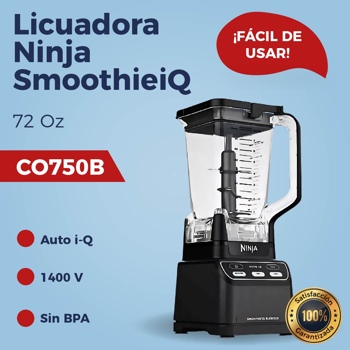 Licuadora Ninja SmoothieiQ Jarra 72 oz y Auto-iQ CO750B N